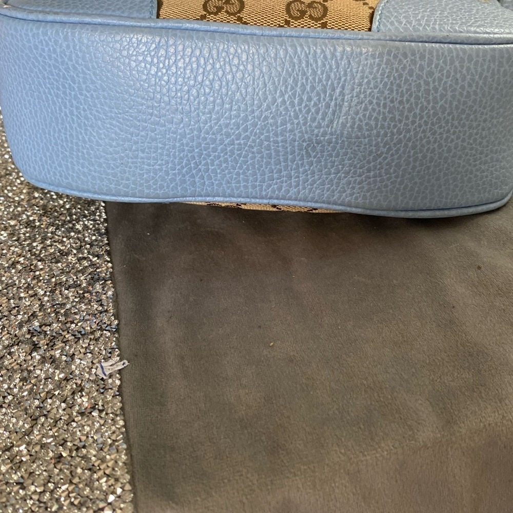 AUTHENTICATED Gucci Blue and Brown Canvas Shoulder Bag with Silver Hardware - Picture 8 of 12